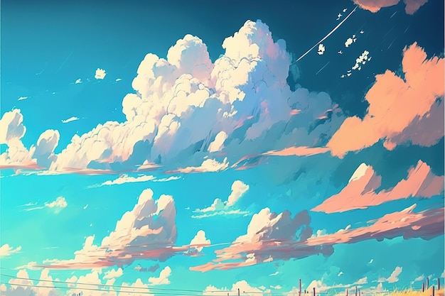 Céu azul com nuvens Céu azul com nuvens no estilo mangá anime comic ilustração pintura de estilo de arte digital