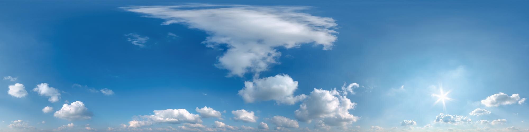 céu azul hdr 360 panorama com lindas nuvens brancas em projeção