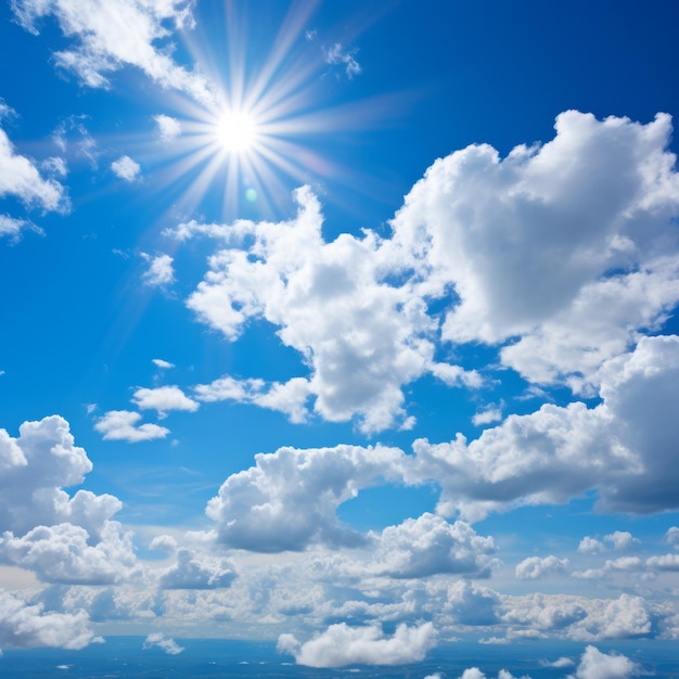 Foto céu azul e nuvens brancas com o sol a brilhar