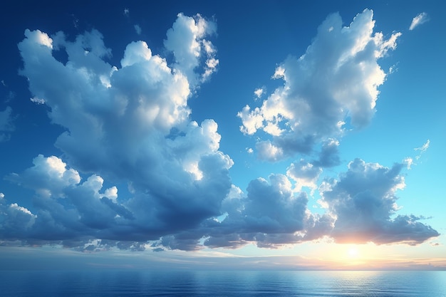 Céu azul e nuvens brancas sobre o mar