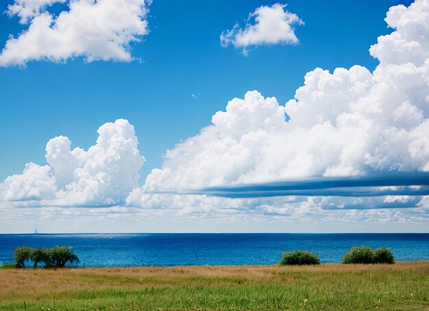 Foto céu azul e nuvens fofas