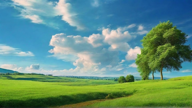 Céu azul e uma paisagem verde uma bela imagem de fundo natural IA geradora