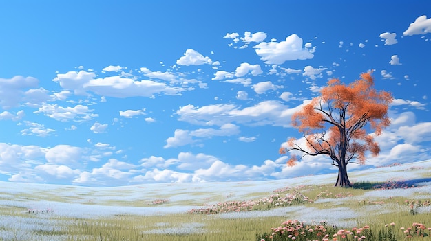 céu azul na primavera com árvore