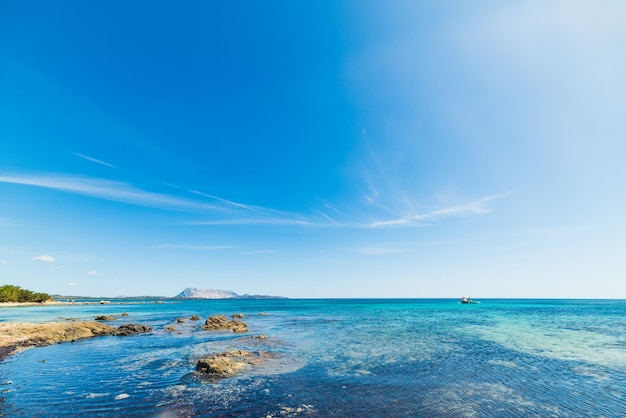 Céu azul sobre a praia de Cala d'Ambra Sardenha