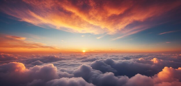 Foto céu celestial pôr-do-sol acima das nuvens ilustração abstrata