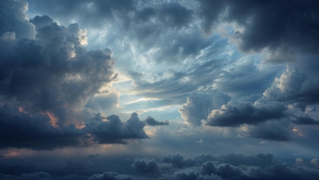 Foto céu chuvoso de nuvens giratórias iluminadas por uma atmosfera brilhante