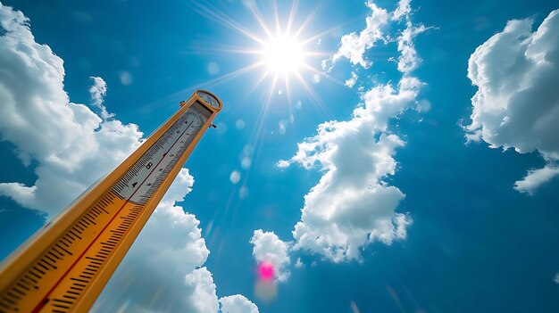 Foto céu com sol brilhante e termômetro