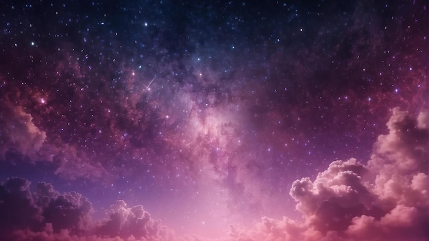 Céu Cósmico Sonhador com Estrelas e Nuvens Brilhantes