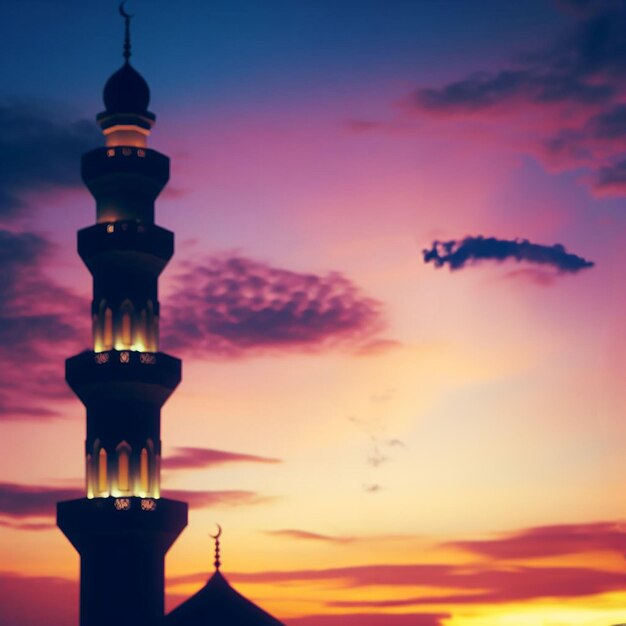 Céu crepúsculo Silhueta de um minarete evocando a chamada à oração