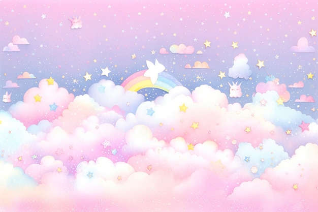 Céu de fantasia arco-íris Céus de fadas arco-íris cores paisagem mágica e céu de sonho