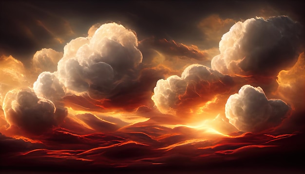 Foto céu de pôr do sol nublado dramático laranja ardente cores coloridas do amanhecer beleza incrível um fundo de natureza abstrato bonito e colorido ilustração 3d
