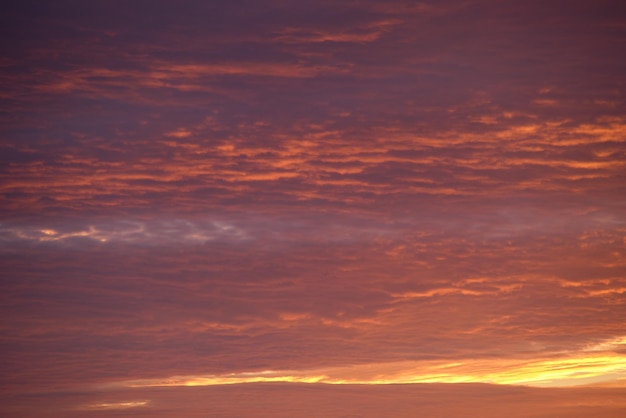 Céu do sol colorido brilhante com nuvens suaves vívidas iluminadas com a luz do sol se espalhando para o horizonte