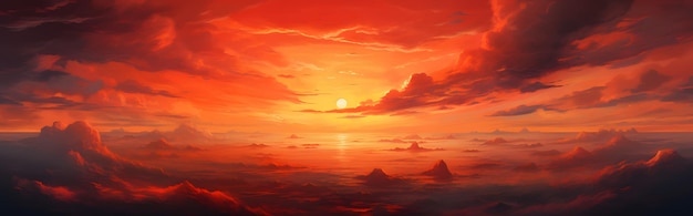 Céu dramático da noite do por do sol vermelho brilhante com nuvens