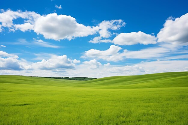 Céu e fundo de grama campos verdes frescos sob o céu azul na primavera