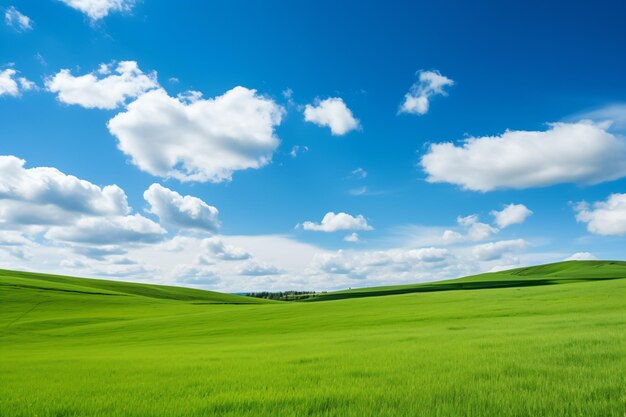 Foto céu e fundo de grama campos verdes frescos sob o céu azul na primavera