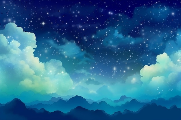Céu estrelado acima das nuvens Material de ilustração de fundo de céu bonito