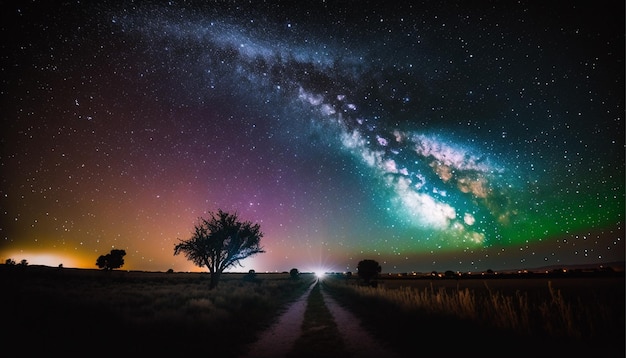 Céu estrelado colorido em um campo claro