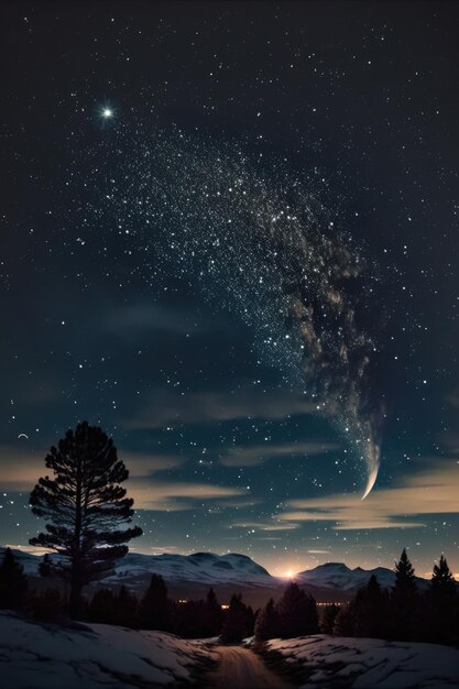 Céu estrelado sobre a paisagem de montanhas à noite criada usando tecnologia de IA generativa