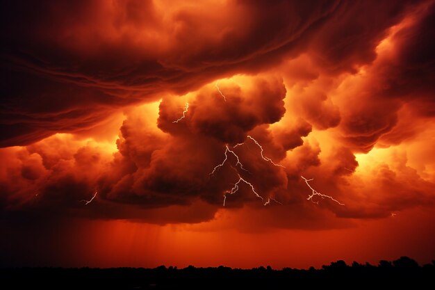 Céu laranja assustador com nuvens