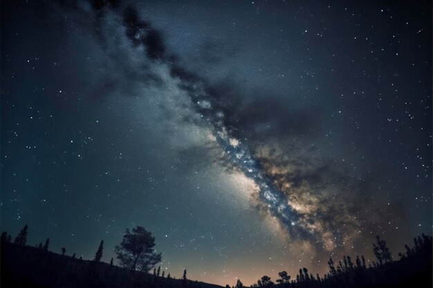 Céu noturno claro com padrões de estrelas e galáxias