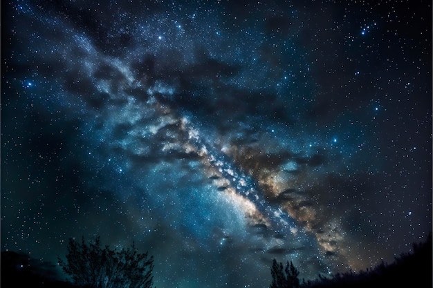 Céu noturno claro com padrões de estrelas e galáxias