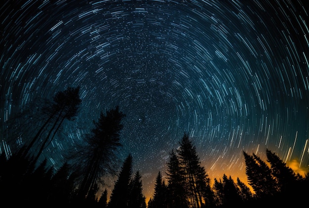 Céu noturno com longa exposição de estrelas