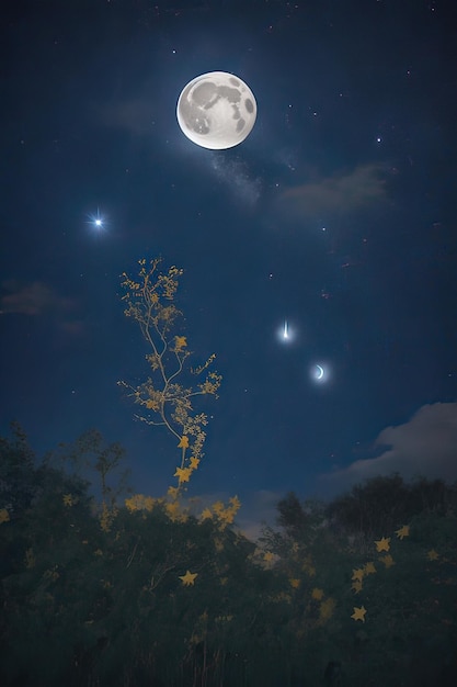 Foto céu noturno com lua cheia e estrelas paisagem noturna com lua e estrelas tipo de mídia