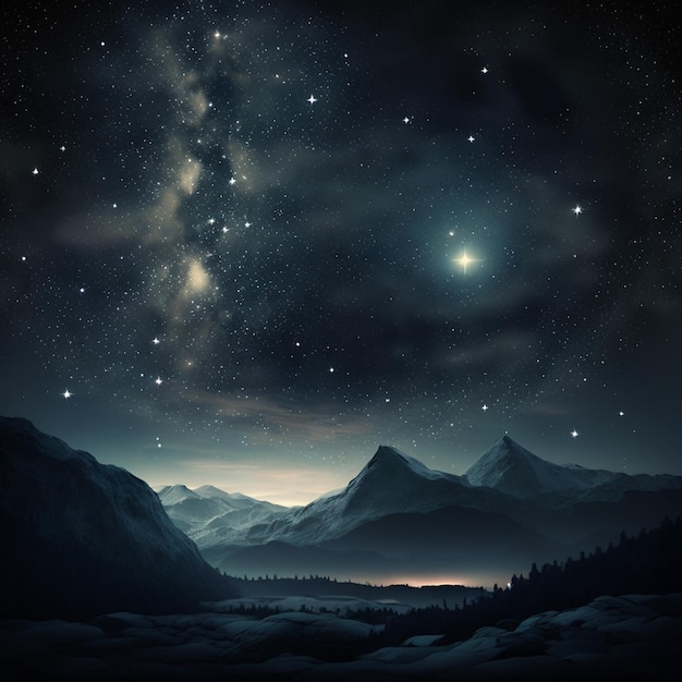 céu noturno estrelado com estrelas e montanhas à distância IA generativa