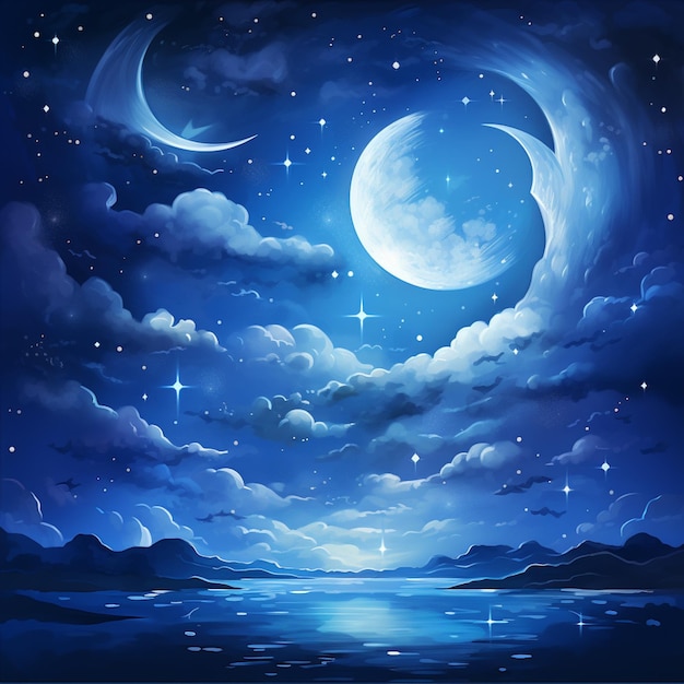 céu noturno estrelado com lua e estrelas sobre o oceano ai generativo