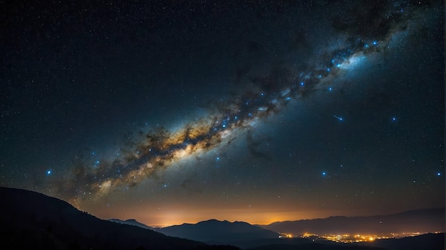 Foto céu noturno estrelado com uma via láctea clara