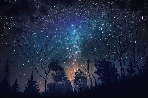 Céu noturno na floresta generativa ai
