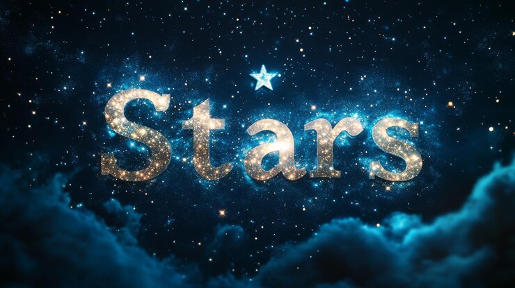 Foto céu noturno sereno com estrelas 3d sinal de texto closeup composição ao ar livre