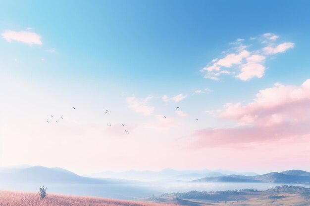 Céu rosa e azul com montanhas