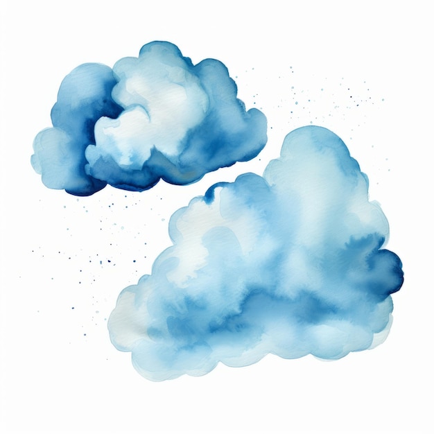 Foto céu sereno uma ilustração a aquarela de 3 nuvens azuis sobre um fundo branco