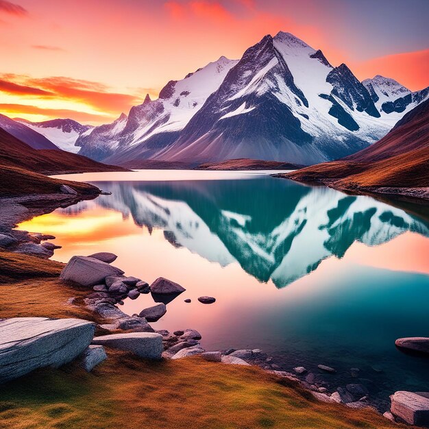 Foto céu sobre a cordilheira em uma cidade encantadora com o lago glacier