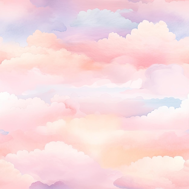 Céu sonhador em aquarela com tons pastéis suaves