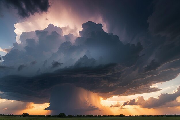 Céu tempestuoso com nuvens dramáticas de uma tempestade se aproximando ao pôr do sol