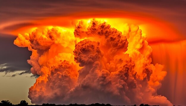 Foto céu vibrante do pôr do sol sobre a paisagem, uma beleza natural gerada por ia