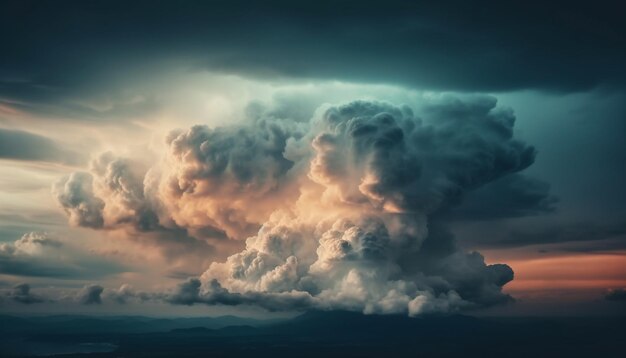 Céu vibrante do pôr do sol sobre o horizonte de ondas tranquilo gerado por IA