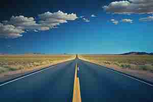 Foto céus azuis e uma estrada longa e reta