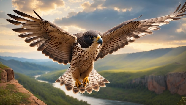 Céus Soberanos O Voo do Majestoso Falcão Através da Natureza Intocada