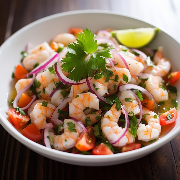 Foto ceviche de camarn camarón ecuatoriano ceviche con cítricos