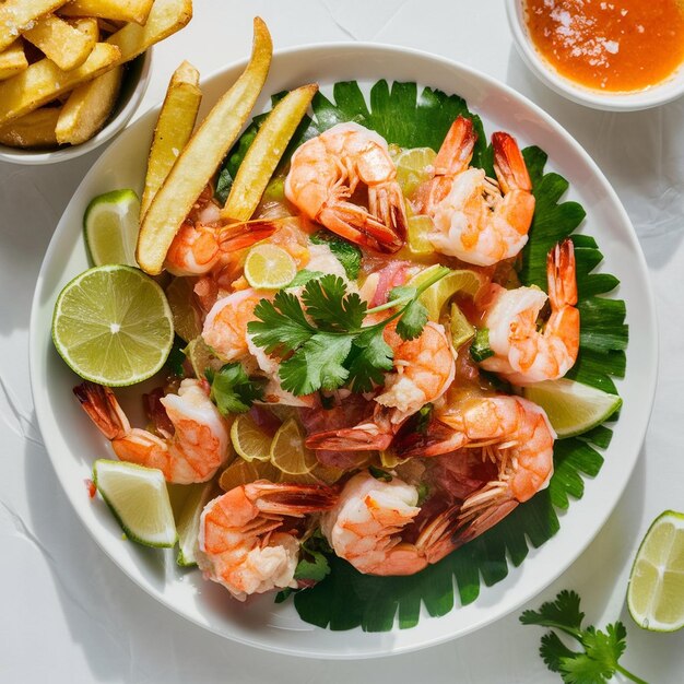 Foto ceviche de cangrejo con patatas fritas de yuca