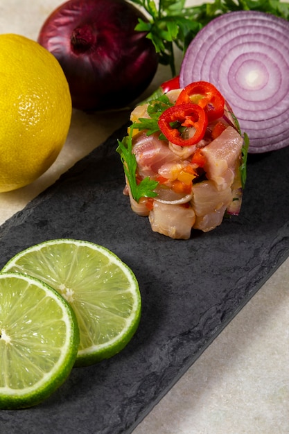 Ceviche de comida peruana. Cocina peruana y mariscos.