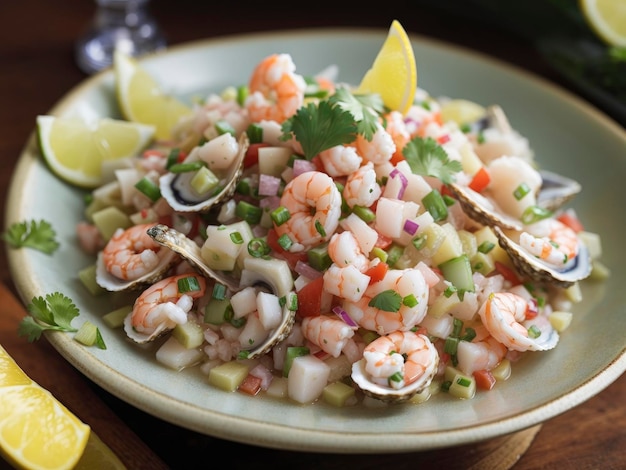 Foto ceviche de ostras y camarones