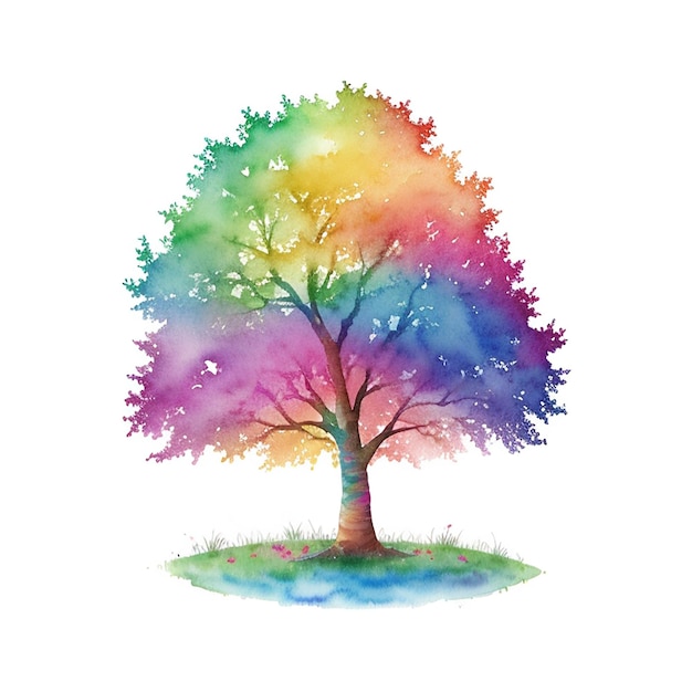 CF 09 _ Aquarela Rainbow Trees Clipart PNG Bundle