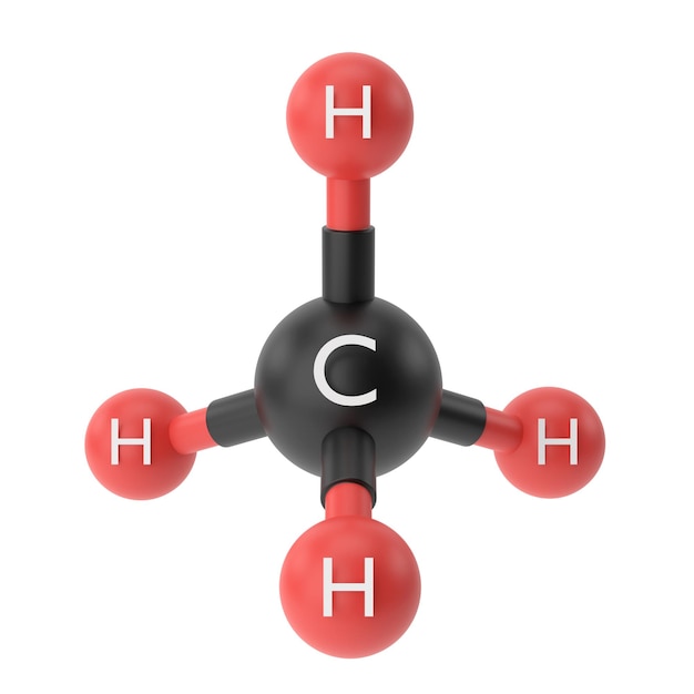 Ch4 metano fórmula química 3d estrutura química ilustração 3d