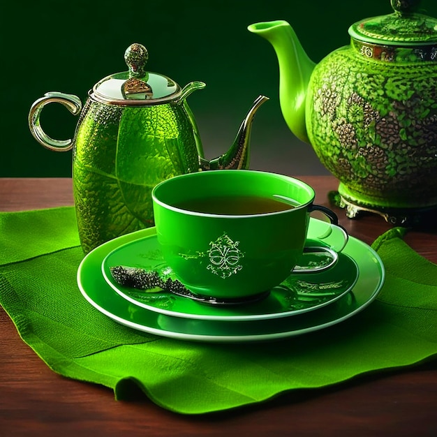 chá com cor verde na imagem da mesa do restaurante