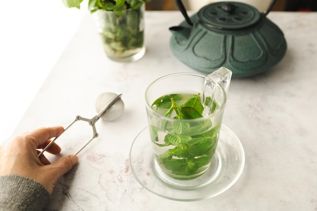 Chá com folhas de hortelã fresca. Infusão de hortelã ajuda com problemas digestivos