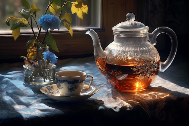 Chá em uma chaleira transparente